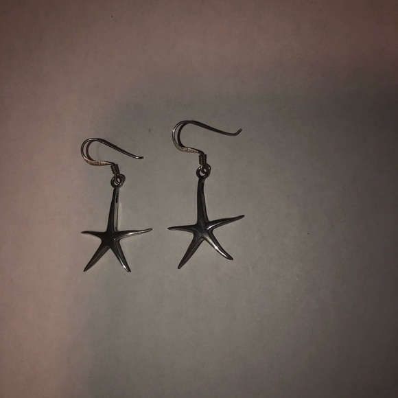VINTAGE Starfish Dangle Shephard Hook Earrings Sterling Silver 1” - Picture 2 of 6